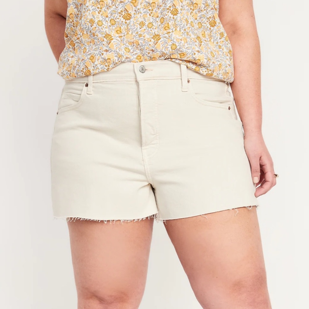 High-Waisted Button-Fly Sky-Hi A-Line Ecru Cut-Off Plus Shorts NWT